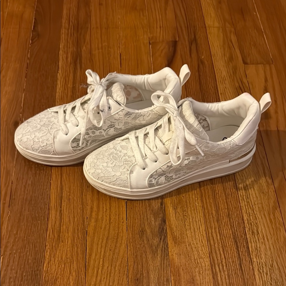 Sleek White Lace Sneakers with sheer Design